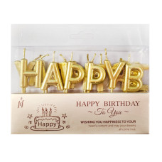 Набір свічок для торту /7575-6-G/ "Happy Birthday" букви, золото, 2,5 см (10/150)