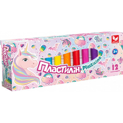 Пластилін восковий "Школярик" 12 кол. круглий Unicorn Єдиноріг /303221007-UA 156 г (1/26)