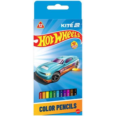 Олівці кольорові "Kite" 12 кол. /HW25-053/ тригранні, Hot Wheels (1/12)