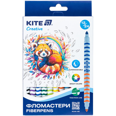 Фломастери "Kite" 12шт/24кол. /K-1151/ ДВОСТОРОННІ, Creative (1/12)