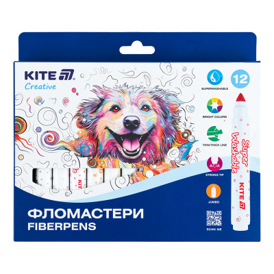 Фломастери "Kite" 12 кол. /K-1155/ Creative Superwashable Jumbo (1/12)