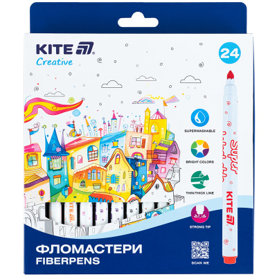 Фломастери "Kite" 24 кол. /K-1153/ Creative Superwashable (1/6)