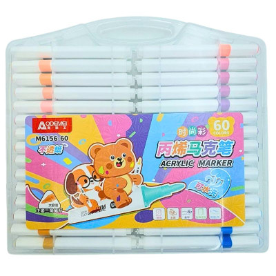 Набір маркерів 60 кол. "AODEMEI" /M6156-60/ акрилових Washable "Animals", plastic box (1/6/24)