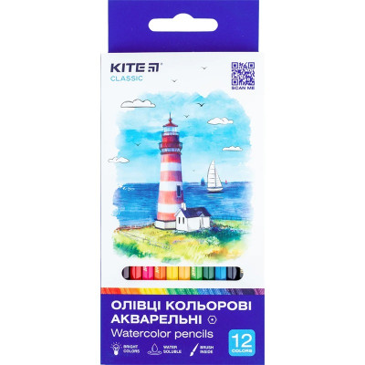 Олівці кольорові акварельні "Kite" 12 кол. /K-1049/ Classic (67650) (1/12)