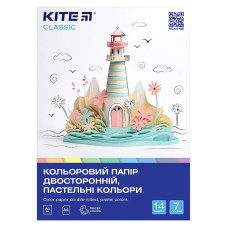 Папір кольоровий "Kite" /K-427/ двосторонній А4/(14арк/7кол) пастель, Classic (67712) (1/50)
