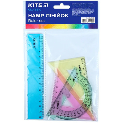 Набір лінійок "Kite" /K-281/ лін. 15 см + 2 кос.+трансп. (мікс кольору) Classic (67697) (1/24)