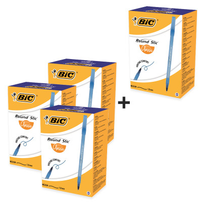АКЦІЯ Ручка кулькова "BIC" Round Stic зі штрихкодом (уп.60шт) /9345982/ синя 3+1 (1)