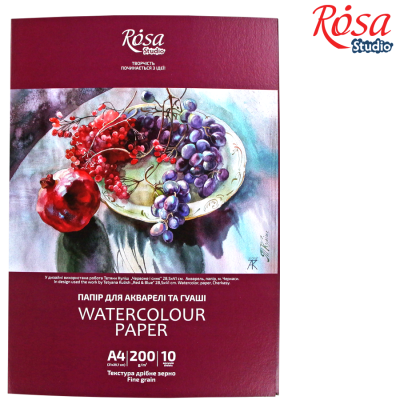 Папка для АКВАРЕЛІ А4/10арк. "ROSA Studio" /16921003/ (21х29,7см) 200 г/м2, дрібне зерно (1/10/25)
