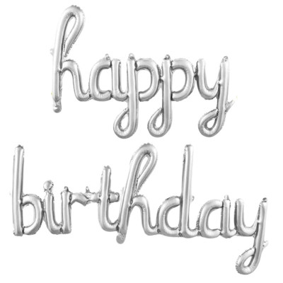 Кулька гірлянда "WB" /10430/ Happy (45*88см) Birthday (120*53см) срібло (1/12)