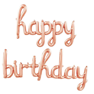 Кулька гірлянда "WB" /10432/ Happy (45*88см) Birthday (120*53см) рожеве золото (1/12)
