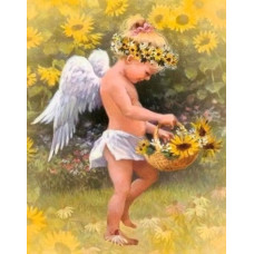 Алмазна мозаїка "Go to art" /178619/ "Янгол з корзинкою соняхів" 40*50см  