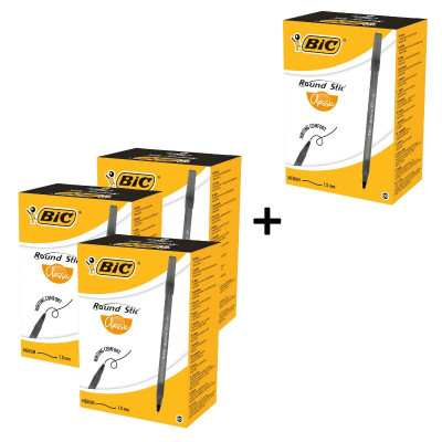 АКЦІЯ Ручка кулькова "BIC" Round Stic зі штрихкодом (уп.60шт) /9205681/ чорна 3+1 (1)