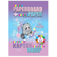 Набір картон+папір кол. "Kidis" /13295/ картон 8арк.+папір двост.12арк Raccoon (8)