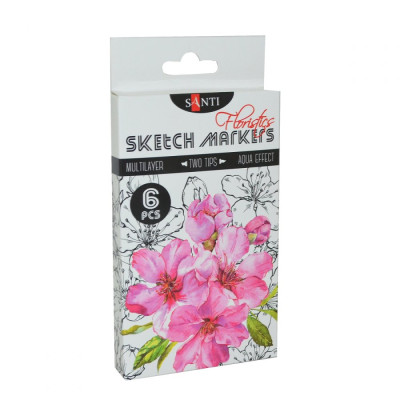 Набір двостор. маркерів "SANTI sketch" /390569/ "Floristics" 6 шт/уп, 3/4,7 мм (1/14)