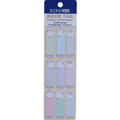 Індекс регістри "Economix" /E20962-01/ ПАПЕРОВІ,15х50 мм, Fun Сhicken, 135 шт., 9 кольорів асорті (1/50/1000)