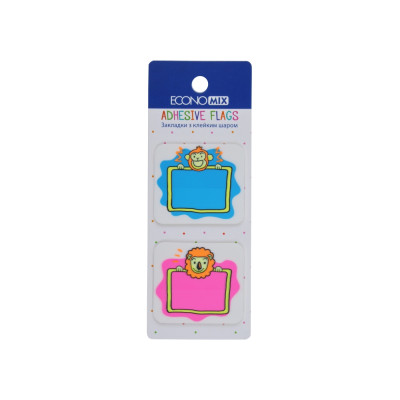 Індекс регістри "Economix" /E20966-02/ ПЛАСТИКОВІ,40х45 мм, Fun Lion & monkey, 40 шт., асорті (1/48/1152)