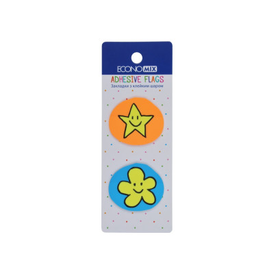 Індекс регістри "Economix" /E20969-02/ ПЛАСТИКОВІ,35х40 мм, Fun flower and star, 40 шт., асорті (1/48/1152)