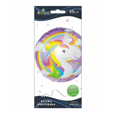 Кулька фольгована "Pelican" /835137/ єдиноріг фіолетовий, 45см (1/10)