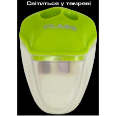 Точилка "CLASS" /4818-1C/ пластик.з контейнером, 2 отвори (8 і 11мм), зелена, в блістері, "GLOWING" (12/144)