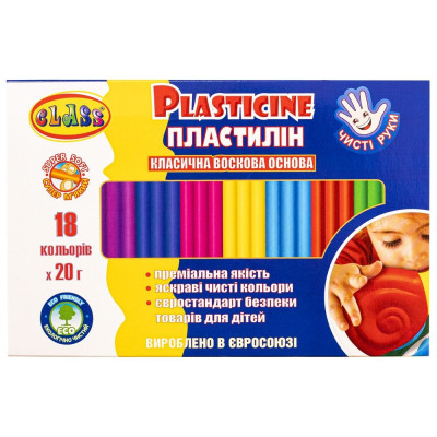 Пластилін "CLASS" "Чисті руки MAXI" 18кол. /7660C/ восковий,стек, 360гр, (1/30)