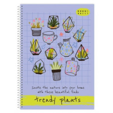 Блокнот А5/80арк. "Рюкзачок" /ППТ-2/ серія "TRENDY PLANTS" # тв/лам. обкл., спіраль збоку, 60 г/м2, мікс  (1/12)