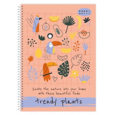 Блокнот А5/80арк. "Рюкзачок" /ППТ-2/ серія "TRENDY PLANTS" # тв/лам. обкл., спіраль збоку, 60 г/м2, мікс  (1/12)