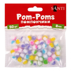 Помпони "SANTI" /955443/ з люрексом голограф., двокольорові, мікс 5 кольорів, d-8мм, 50шт./уп (1/12)
