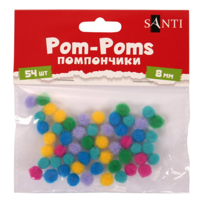 Помпони "SANTI" /955449/ кольорові, d-8мм, 54шт./уп (1/12)