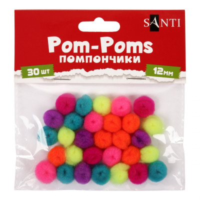 Помпони "SANTI" /955451/ неонові кольори, асорті, акрил, d-12мм, 30шт./уп (1/12)