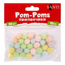 Помпони "SANTI" /955452/ пастельні кольори, асорті, акрил, d-10мм, 30шт./уп (1/12)