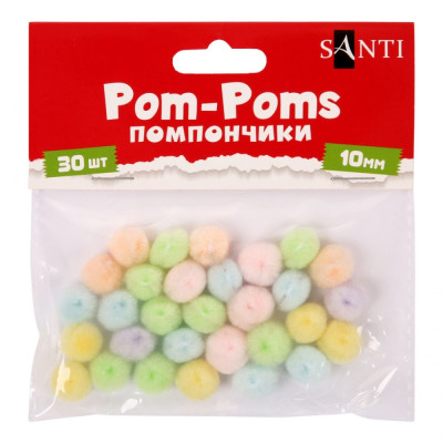 Помпони "SANTI" /955452/ пастельні кольори, асорті, акрил, d-10мм, 30шт./уп (1/12)