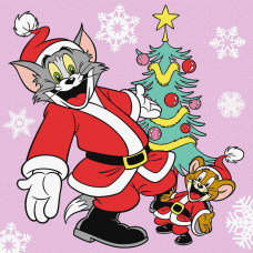 Картина за номерами "Ідейка" /KHO6858/ "Tom and Jerry: біля ялинки" 25*25см