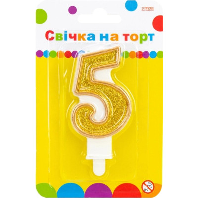 Свічка - цифра "Maxi" /MX622083-5/ "5" золотиста двостороння з блискітками 7,62см (1/24)