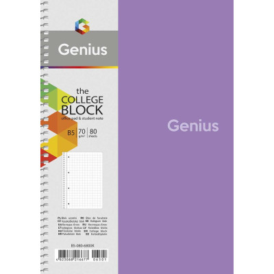 Блокнот "Genius" спіраль /B5-080-6802K/ ##, пластик 0,5 мм, 70 г/м2, заокруглені кути (4/64)