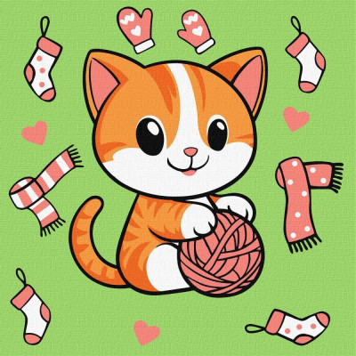 Картина за номерами "Ідейка" /KHO1233/ "Котик і клубочок (картина №1)" 25*25см
