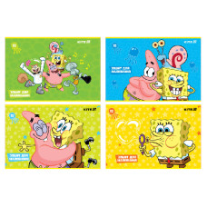 Зошит для малювання А4/12арк. "Kite" /SB25-241/ скоба, софт тач + УФ лак, SpongeBob SquarePants (20/160)