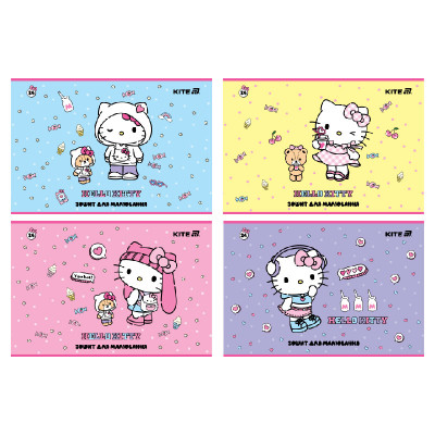 Зошит для малювання А4/24арк. "Kite" /HK25-242-1/ скоба, софт тач + УФ лак, Hello Kitty (12/96)