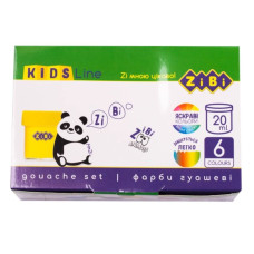 Гуаш "ZiBi"  6 кол. 20мл /ZB.6603/ в карт.коробці, KIDS Line (1/12/72)