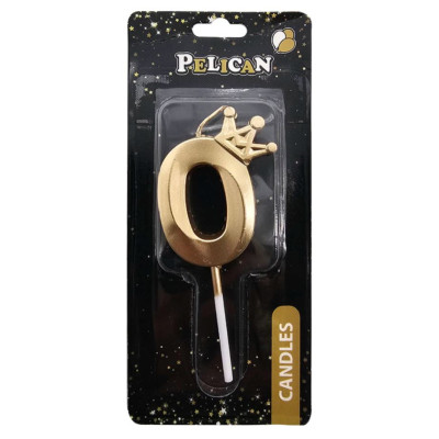 Свічка для торту "Pelican" /863100/ цифра 3D з короною "0", золото 6см (1/12)