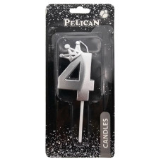 Свічка для торту "Pelican" /863114/ цифра 3D з короною "4", срібло 6см (1/12) 