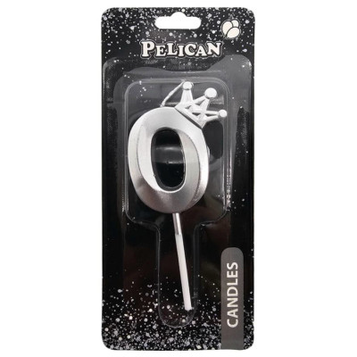 Свічка для торту "Pelican" /863110/ цифра 3D з короною "0", срібло 6см (1/12)