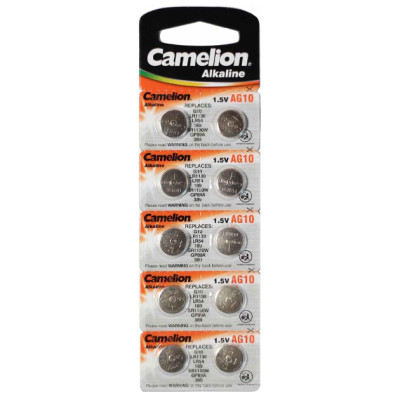 Батарейка "Camelion" /AG10/10bl/625/981/ лужна, 1,5V, монетка 12*3мм (10/100)