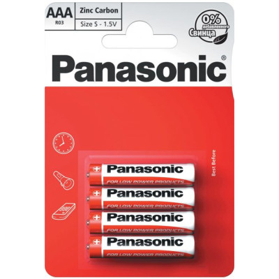 Батарейка "Panasonic" /R-03/4bl/861 Zinc Carbon сольова, 1,5V, мізинчик червона (4/48)