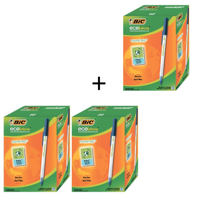 АКЦІЯ Ручка кулькова "BIC" Round Stic Eco (уп.60шт) /8932402/ синя 2+1 (1)