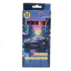 Олівці кольорові "JO" 24 кол. /1051_24E/ пластик.  "Sportcar"  упаковка картон (1/6/120)