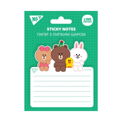 Папір для нотаток фігурний "Yes" /170332/ "Line Friends" з клейким шаром, 40арк. (1/12/144)