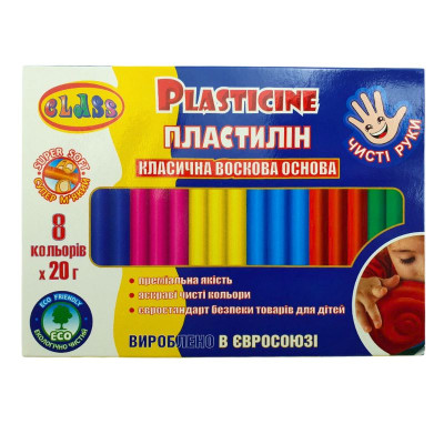 Пластилін "CLASS" "Чисті руки MAXI"  8 кол. /7644С/ восковий 160 гр.  (1/40)