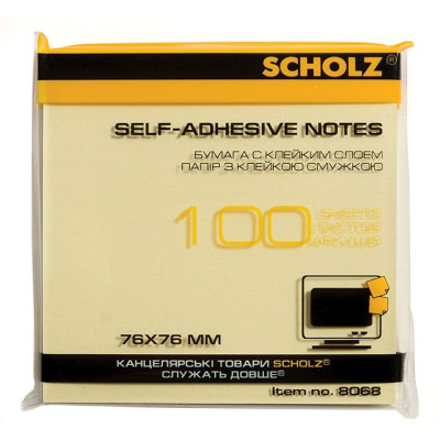 Папір з клейким шаром 76*76 мм "SCHOLZ" /8068-Y/ 100 арк. жовтий (6/48)