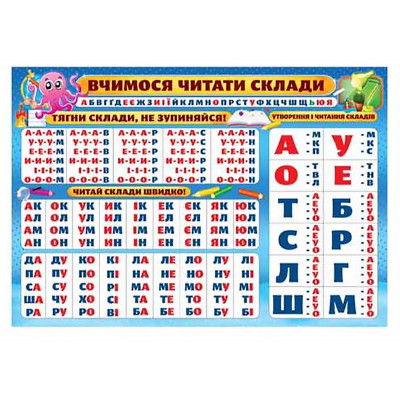 Плакат "ЕУ" /PL-01U/ "Вчимося читати склади" А2 (62*43 см) (20)