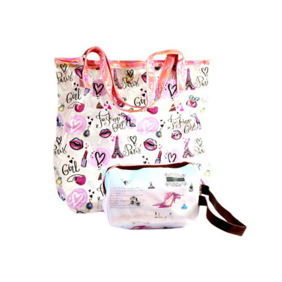 Сумка-шопер "WB"/13740/, "Fashion"33,5*34*8см, проз.ПВХ +космет 12*16см з паєтк. (1/150)
